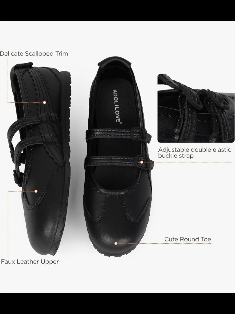 Women's Black Double-Strap Casual Mary Jane Sneakers